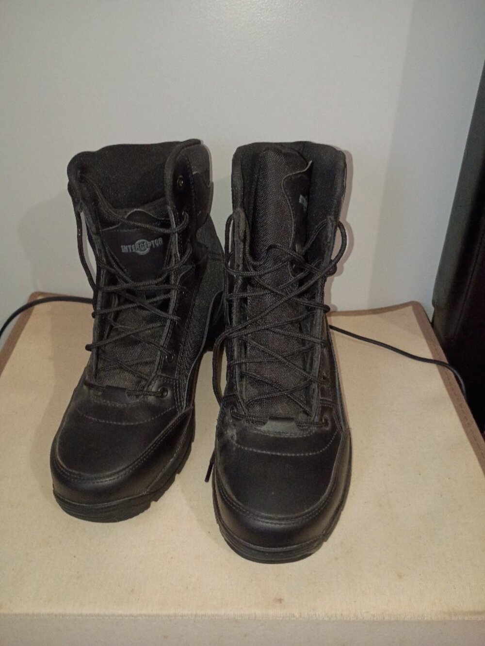 Interceptor men's black leather tactical steel toe, size12